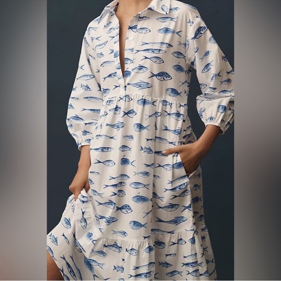 Maeve Bettina Tiered Shirt Dress – Size Small 100% cotton. A few faint stains - Picture 3 of 15